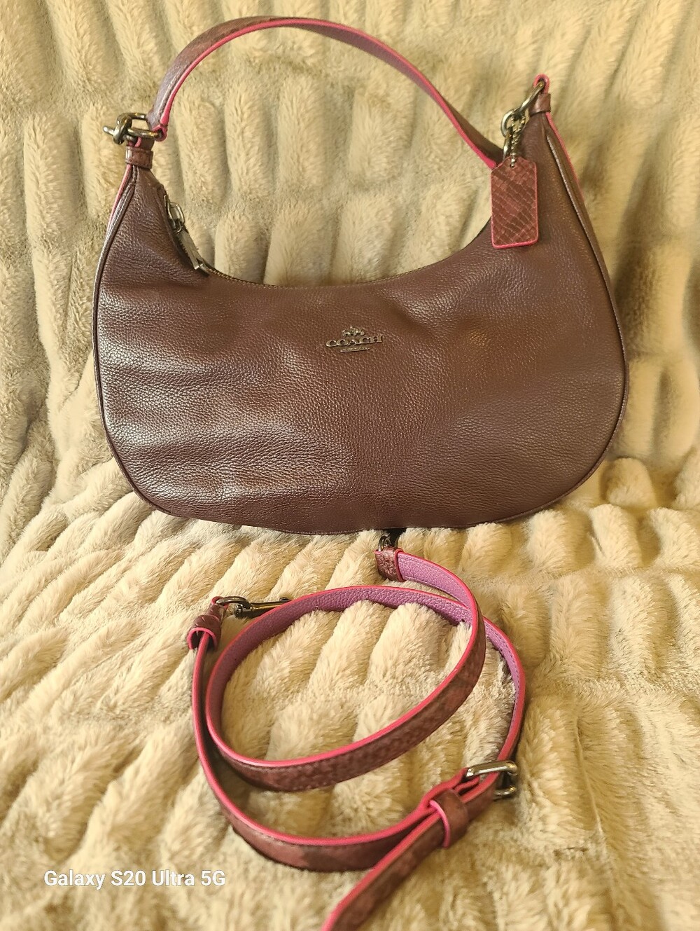 Coach East/West Harley Hobo Bag (Style F20917) in Polished Peeble Leather